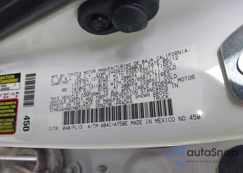 2012 Toyota Tacoma Prerunner V6 z USA, uszkodzony, nr VIN 3TMKU4HN6CM033722